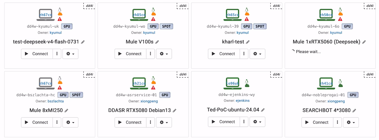 Desktops em nuvem habilitados para GPU listados no console do DaDesktop